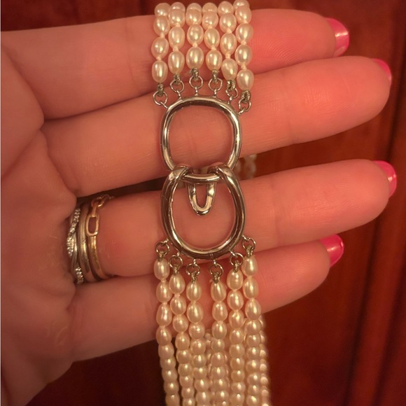 6 strand genuine baroque white and pink pearl necklace - Picture 3 of 6